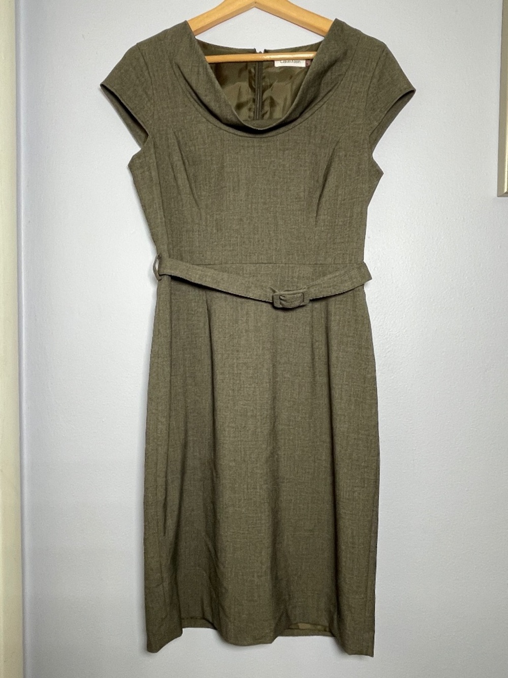 Calvin Klein Olive Cowl Neck Belted Midi Dress 4